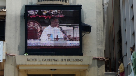 In Quiapo, the mass is broadcast live for those who cannot fit inside the church.
